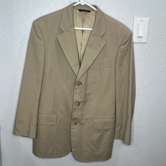 Brook Brothers Men Regent Fit Blazer Beige Jacket Sz 39R, 33W Padded Shoulders - Picture 2 of 15